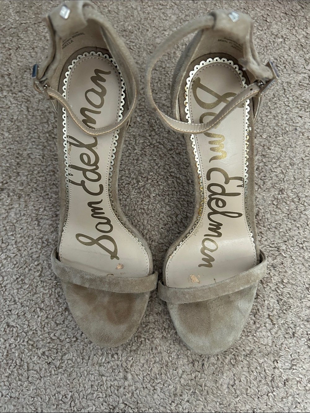 Sam Edelman Taupe Suede Ankle-Strap Heels